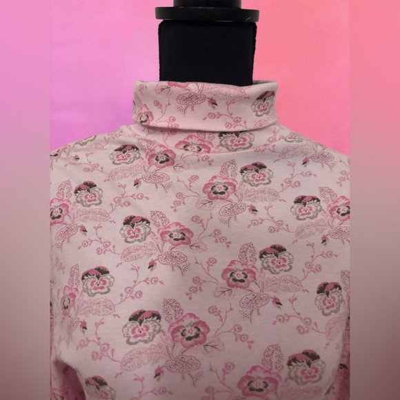 Vintage 90s Basic Editions Fairy Pink Floral Longsleeve Turtleneck Top - Large - Picture 2 of 9